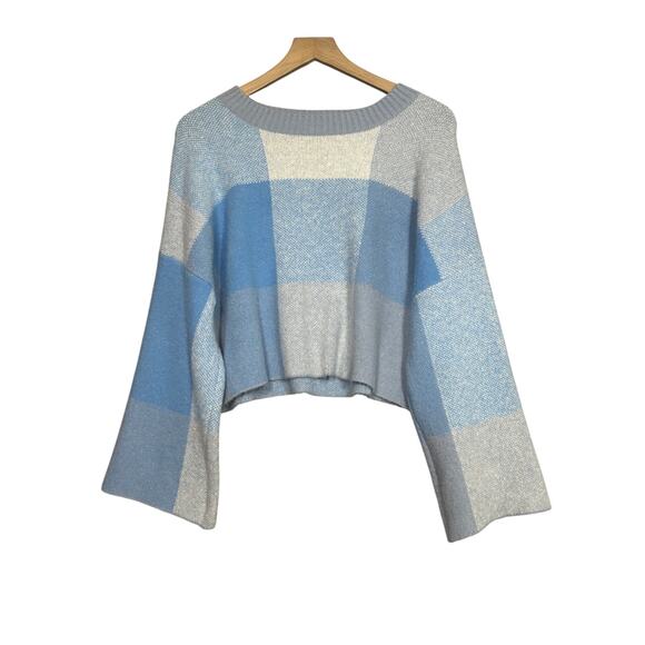 Jessica Simpson Cropped Flare Sleeve Sweater L Y2K Colorblock Soft Pastel Cozy - Picture 1 of 7